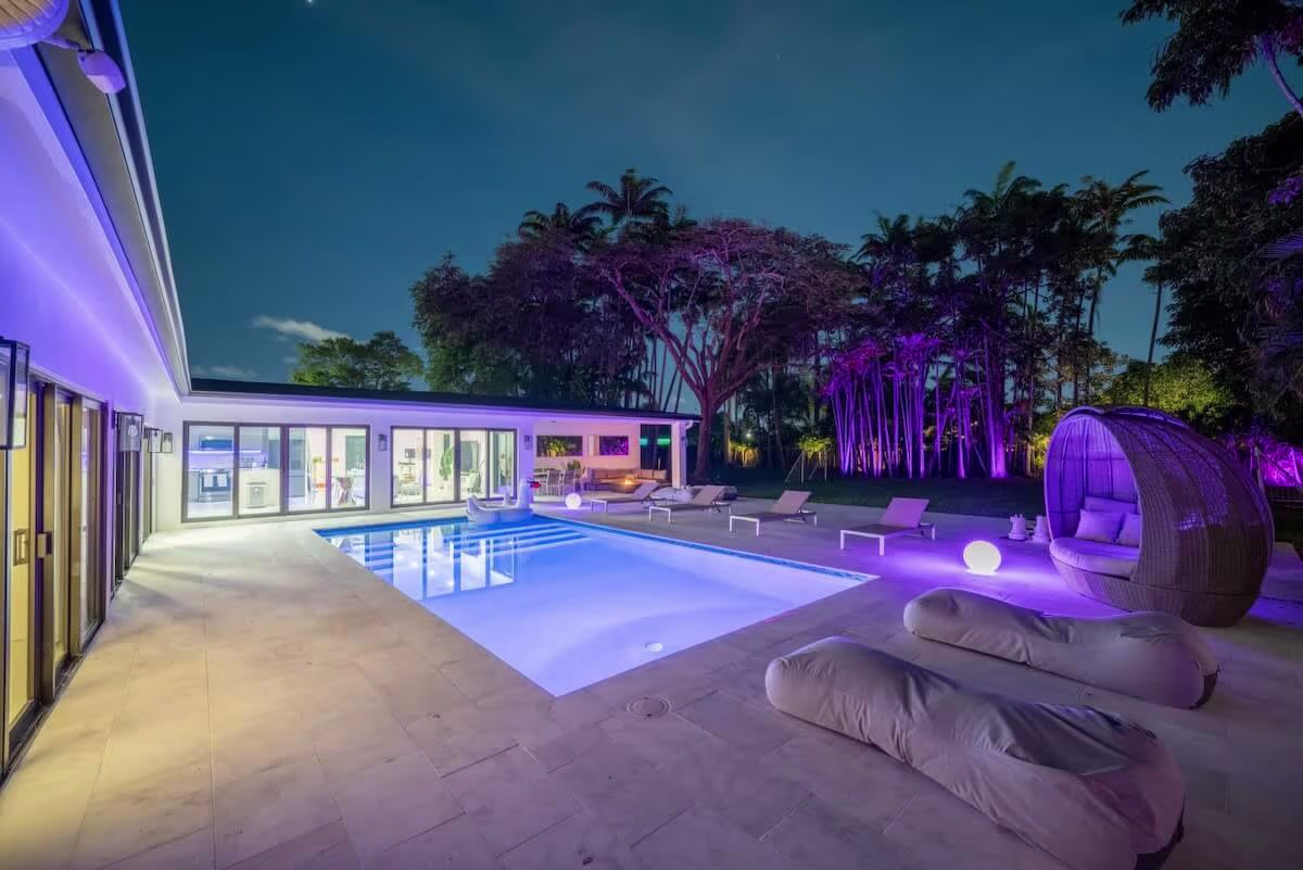 Villa pool at night