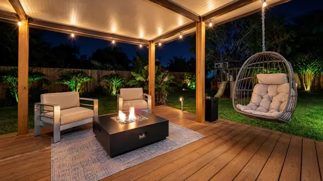 Fire table on the covered deck at night