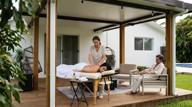 Massage table set up in the garden